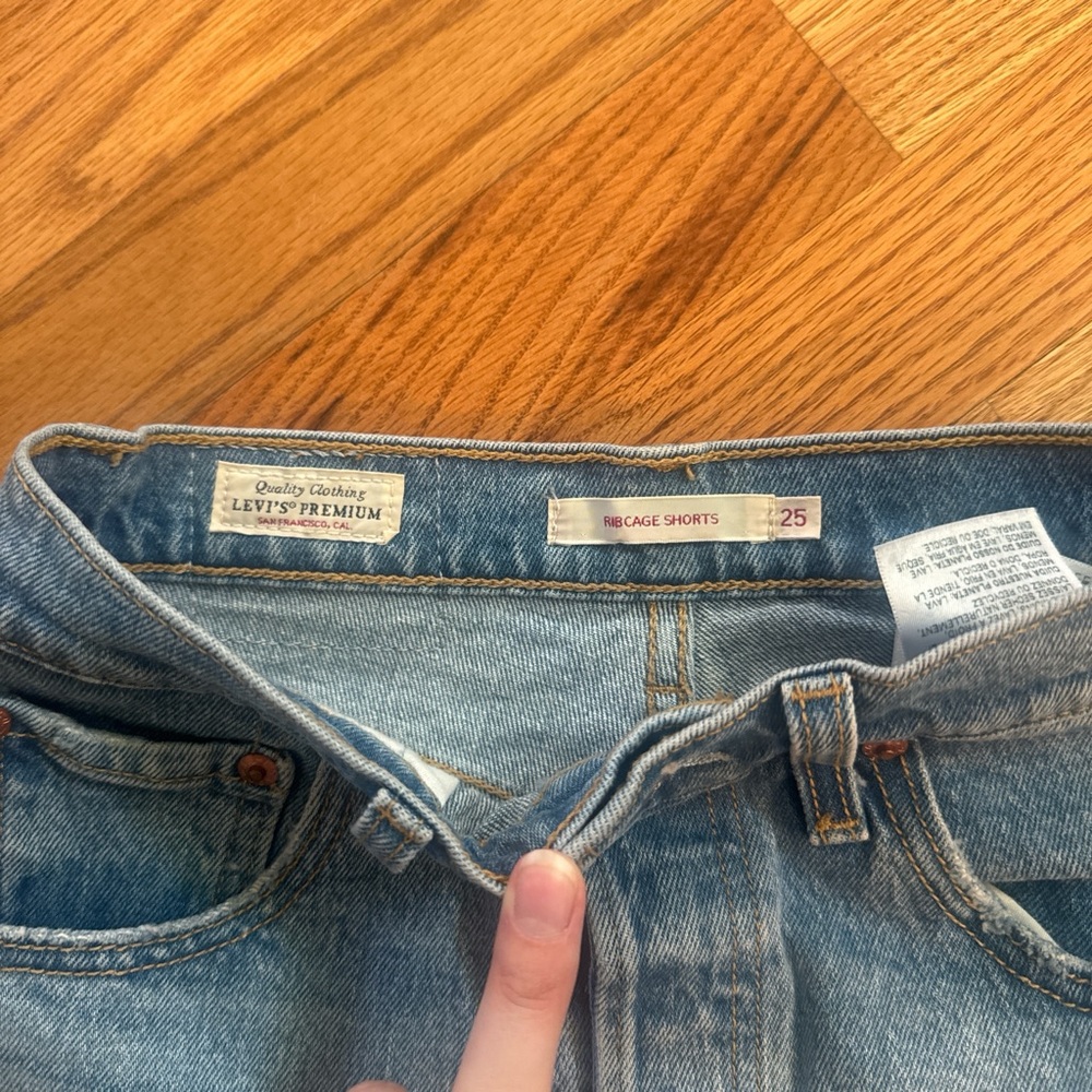 Levi's Rib Cage Blue Ripped Jean Shorts - Picture 2 of 3